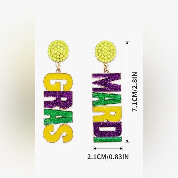 Mardi Gras Green Purple and Gold Letter Earrings - New! - Picture 2 of 7